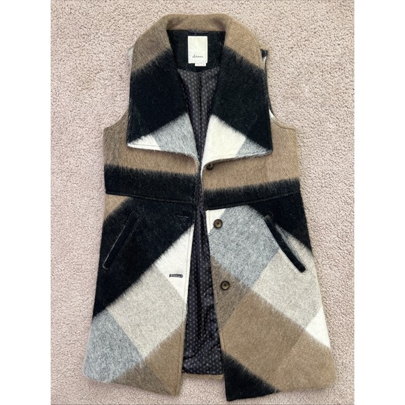 Elevenses Anthropologie Patchwork Plaid Wool Blend Buffalo Vest Coat Size XS